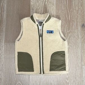 Patagonia Kids Retro-X Fleece Vest Cream Olive Sherpa Zip Up Size XS (3T-4T)